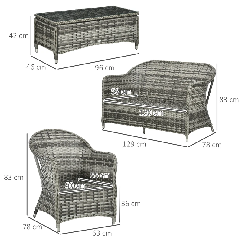 Best Four-Piece Rattan Sofa Set, with Glass-Top Table - Mixed Grey - Image 3
