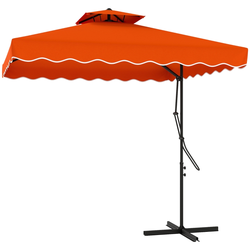 Best 2.5m Cantilever Parasol with Easy Lever, Square Double Top Garden Parasol Umbrella with Ruffles and Cross Base, Overhanging Outdoor Sun Shades, Orange - Image 11