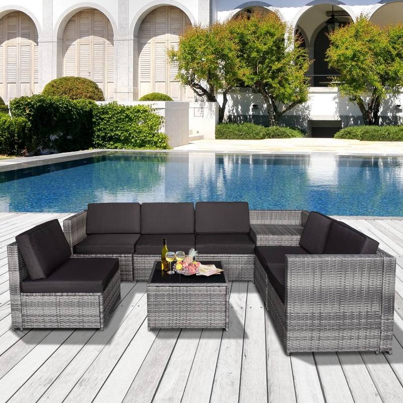 Best 6-Seater Rattan Sofa Furniture Set W/ Cushions, Steel Frame-Grey - Image 13