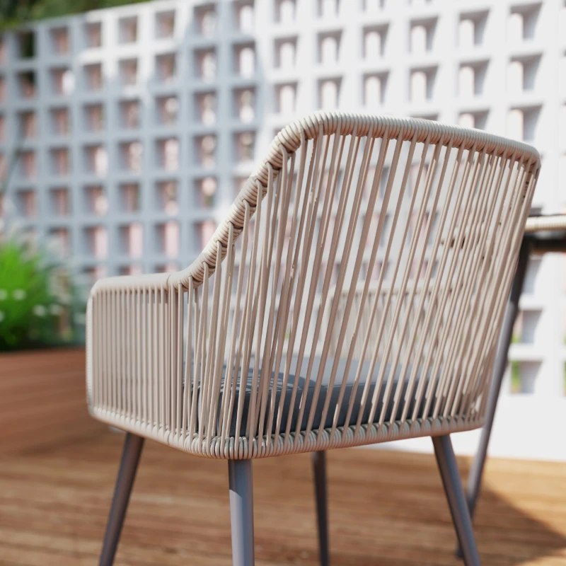 Best 4 Seater Rattan Dining Set, Rattan Garden Furniture Set with Parasol Hole, Outdoor Dining Table and Chairs Set with Cushions, Round Glass Top Table for Patio, Balcony, Light Brown - Image 7