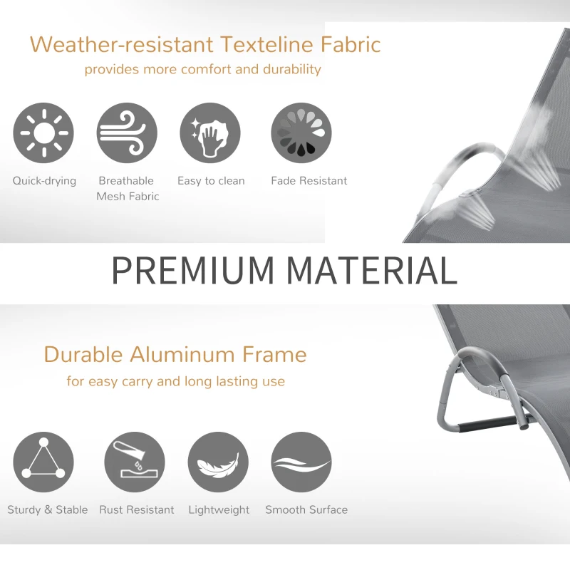 Best Sun Lounger Reclining Chair Portable Armchair with Pillow for Garden Patio Outside Aluminium Frame, Dark Grey - Image 6