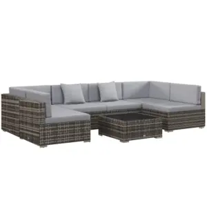 Best Seven-Piece Rattan Garden Set, with Glass-Top Table - Mixed Grey