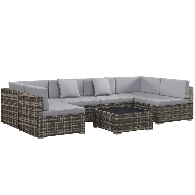 Best Seven-Piece Rattan Garden Set, with Glass-Top Table - Mixed Grey
