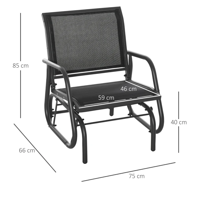 Best Outdoor Gliding Swing Chair Garden Seat w/ Mesh Seat Curved Back Steel Frame Armrests Comfortable Lounge Furniture Dark Grey Black - Image 3