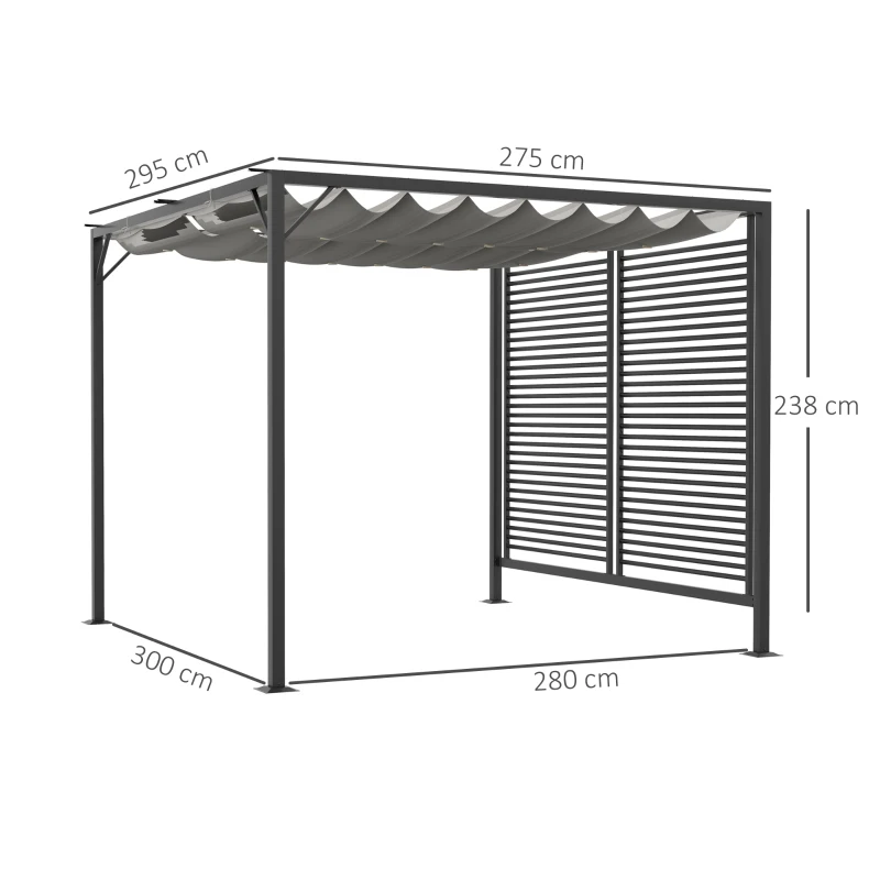 Best 3 x 2.8m Metal Pergola, with Retractable Fabric Roof - Grey - Image 3
