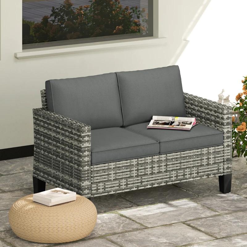 Best Two-Seater Rattan Outdoor Sofa - Light Grey - Image 2