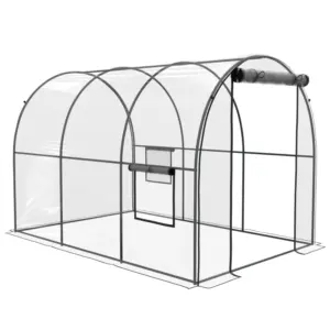 Best Polytunnel Greenhouse Walk-in Grow House with Plasric Cover, Door, Mesh Window and Steel Frame, 3 x 2 x 2m, Clear