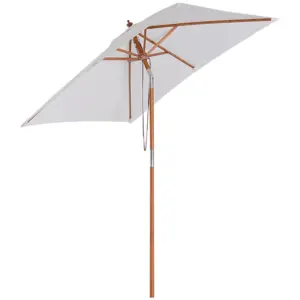 Best 2m x 1.5m Garden Parasol Umbrella with Tilting Sunshade Canopy, Outdoor Market Table Umbrella with Wood and Bamboo Frame, Cream White