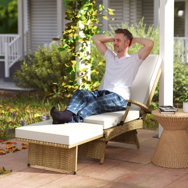 Best 80° Reclining Rattan Lounger - White/Beige - Image 2