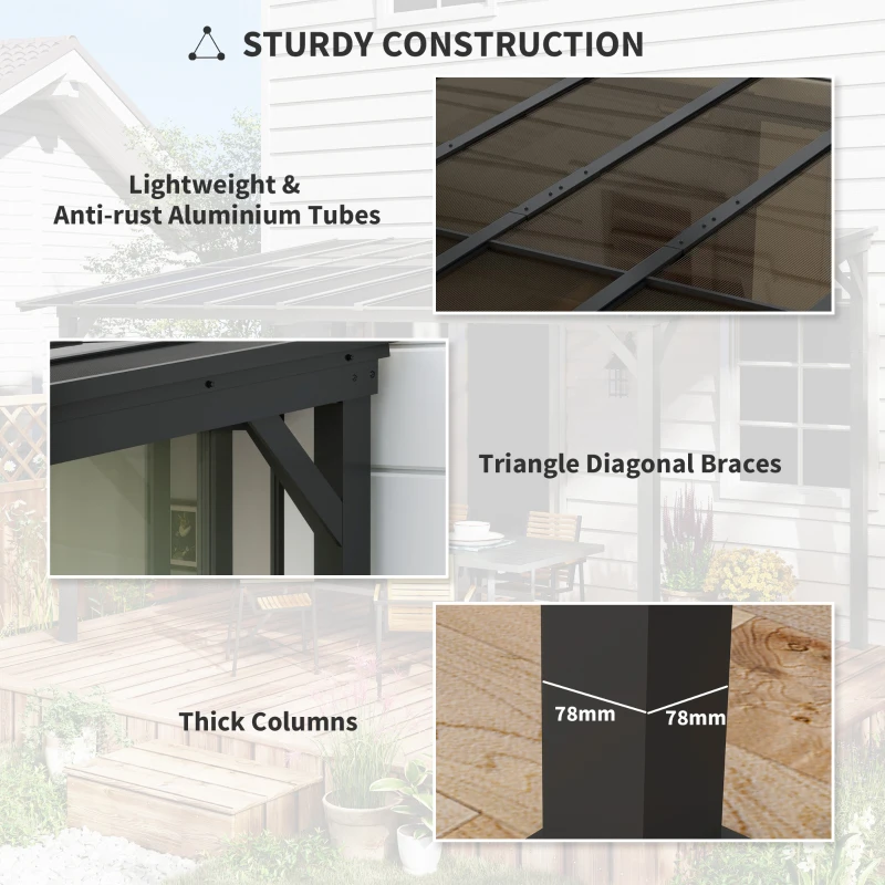 Best 3 x 3(m) Metal Pergola with UPF 50+ and Waterproof Polycarbonate Roof, Wall-Mounted or Free Standing Garden Gazebo, Wind-resistant Outdoor Sun Shade, Dark Grey - Image 7