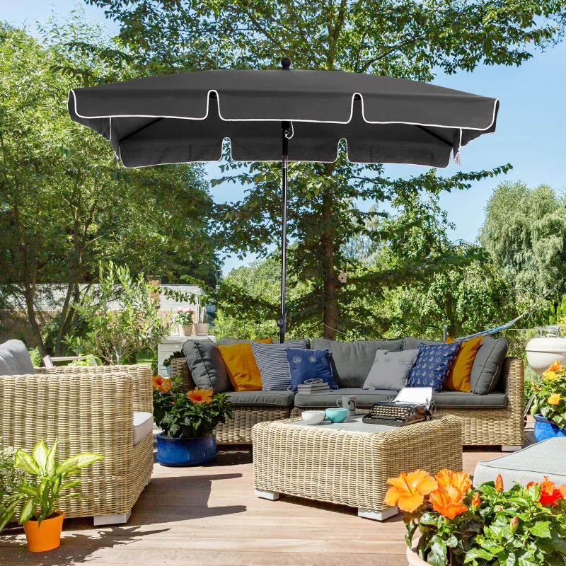 Best Garden Parasol Umbrella, Outdoor Market Table Umbrella with Ruffles & Aluminium Pole, Rectangular Tilting Parasol Sun Shade Canopy, 2 x 1.3m, Grey - Image 2