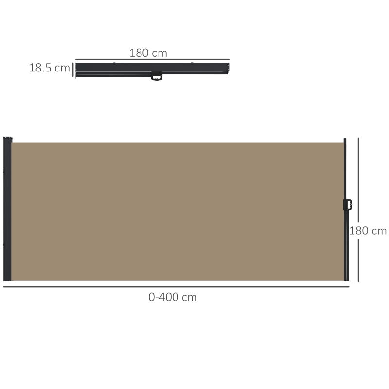 Best Retractable Side Awning, Outdoor Privacy Screen for Garden, Hot Tub, Balcony, Terrace, Pool, 400 x 180cm, Khaki - Image 3