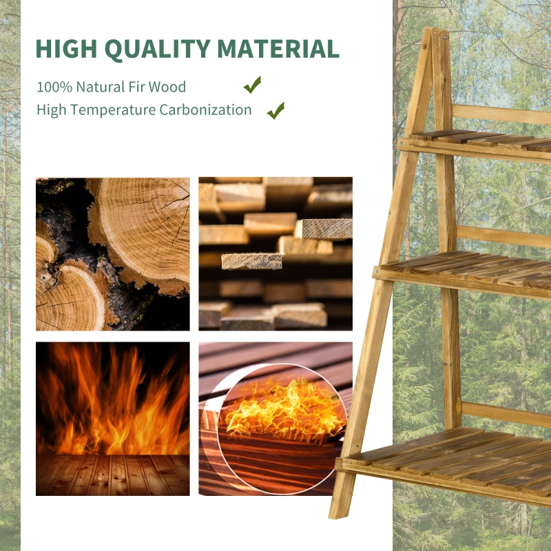 Best Wooden Folding Flower Pot Stand 3 Tier Garden Planter Display Ladder Gardener Storage Shelves Rack Herb Holder (80L x 37W x 93H cm) - Image 4