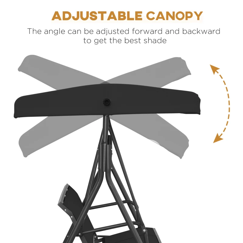 Best Three-Seater Garden Swing Chair, with Canopy - Black - Image 5