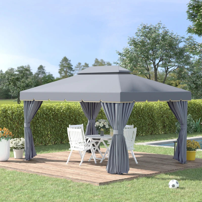 Best 3 x 4m Aluminium Garden Gazebo, Marquee Canopy Shelter Pavilion Party Tent with Nets and Curtains for Garden and Deck, Grey - Image 2
