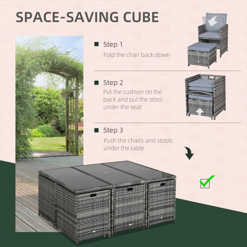 Best 10 Seater Rattan Cube Garden Furniture Set with Parasol Hole, Rattan Dining Set with Cushions, Outdoor Dining Table and Chairs with Rectangular Glass Top Table for Patio, Mixed Grey - Image 4