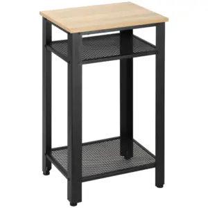 Best Tall Side Table with 3 Layer 2 Shelves Storage Display Industrial-Style Metal Frame Bedside End Table Nightstand for Living Room Bedroom Lounge