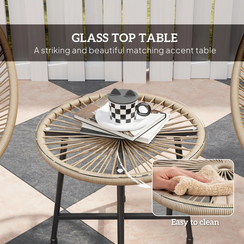 Best 3 Pieces Rattan Bistro Set, Garden Bistro Set with Acapulco Chairs and Glass Top Table, Small Garden Furniture Set with Reinforced Metal Frame for Outdoor, Patio, Balcony, Natural - Image 6