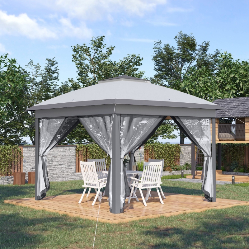 Best 3.3 x 3.3m Pop Up Gazebo, Double Roof Foldable Canopy Tent with Zipped Mesh Sidewalls, Height Adjustable and Carrying Bag, Event Tent for Patio Garden, Grey - Image 10