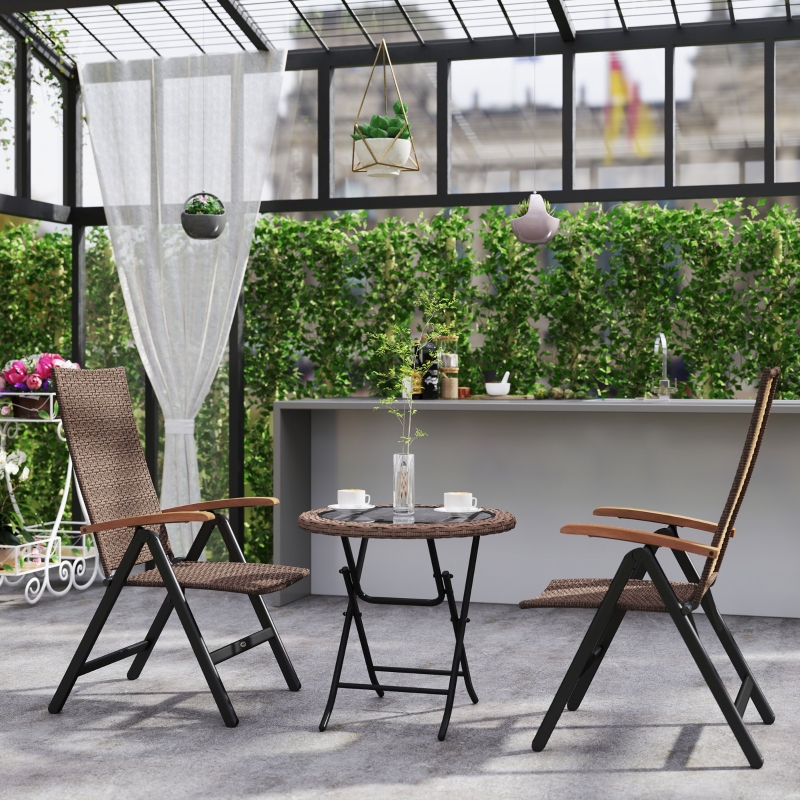 Best 2 Pieces Outdoor Foldable Dining Chair with Armrests, High Backrest, for Garden, Camping, Balcony, Brown - Image 10