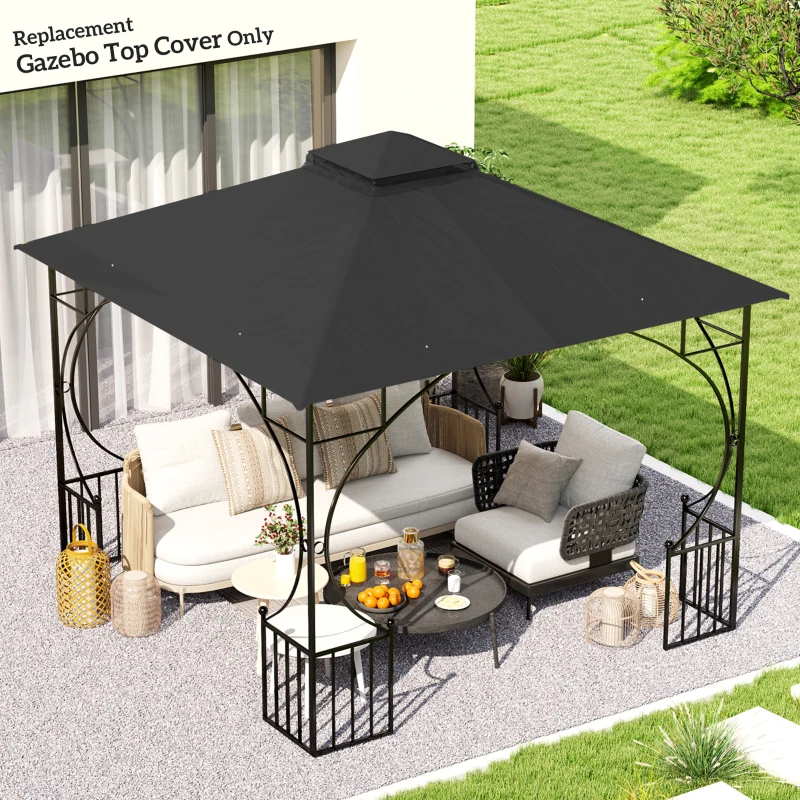 Best 3x3(m) Replacement Gazebo Canopy, Double Tier Roof Top for Garden, Patio, Outdoor, Black (TOP ONLY) - Image 2