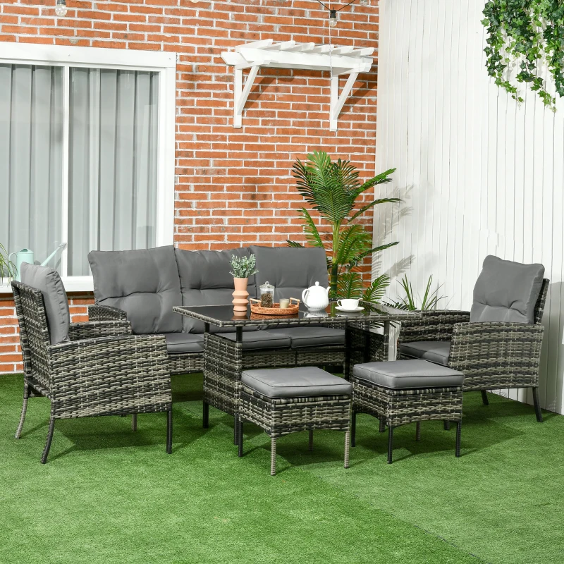 Best 5 Seater Rattan Garden Furniture Set, 2 Armchairs, 3-Seater Wicker Sofa, 2 Footstools and Glass Table, 6 Piece Patio Rattan furniture Sofa Sets with Cushions for Conservatory, Mixed Grey - Image 2
