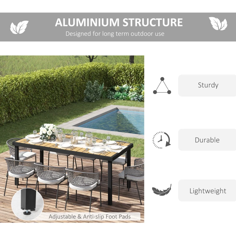 Best Aluminium Outdoor Garden Dining Table for 8 People, Faux Wood Top, for Garden, Patio, 190 x 90 x 74 cm, Natural - Image 5