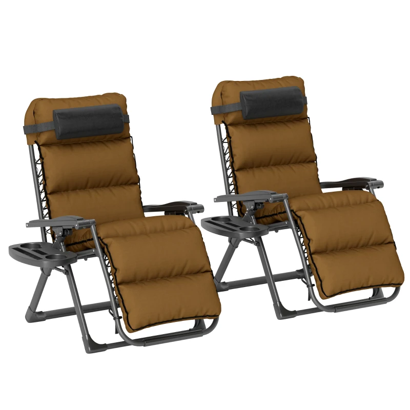 Best Set of Two Reclining Sun Loungers, with Cushion - Brown