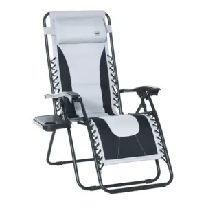 Best Zero Gravity Lounger Chair, Folding Reclining Patio Chair with Padded Seat, Cup Holder, Soft Cushion and Headrest for Poolside, Camping, Light Grey