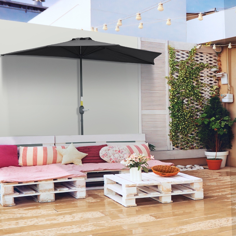 Best 2.7m Garden Half Parasol, Outdoor Balcony Umbrella with 5 Steel Ribs, Patio Sun Shade, Black - Image 10