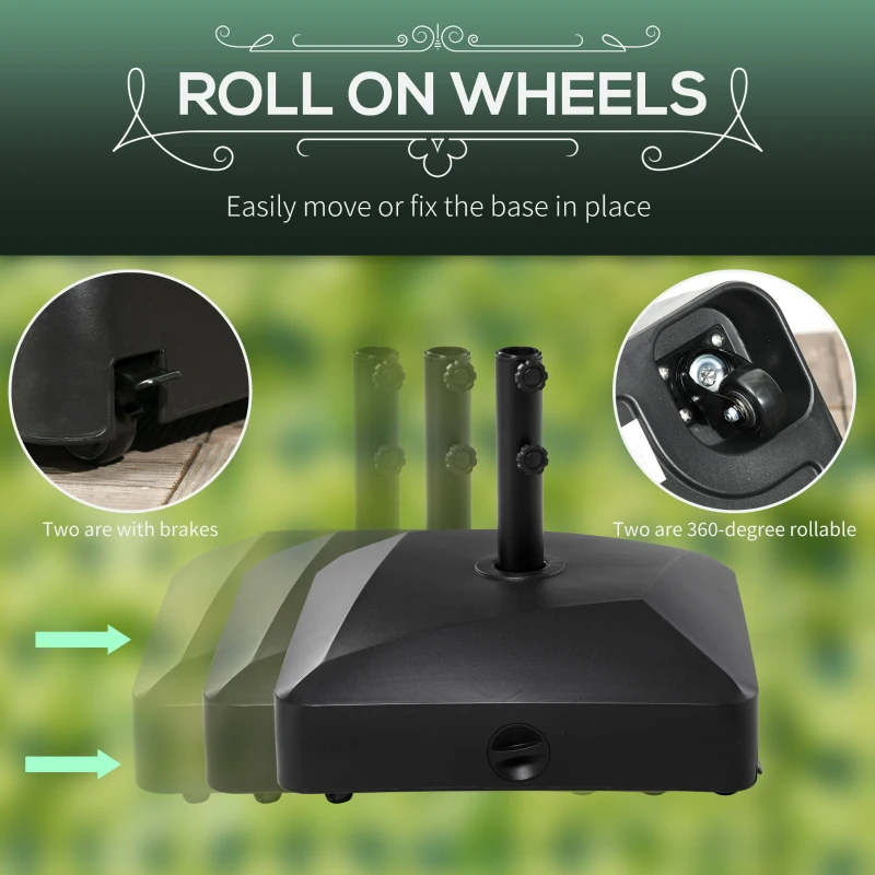 Best Garden Parasol Base Holder, 43kg Water or 60kg Sand Filled, Outdoor Market Umbrella Stand Weight with Wheels and Brakes, Black - Image 6