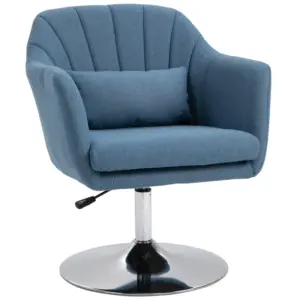 Best Swivel Linen Fabric Accent Chair for Living Room Contemporary Vanity Armchair with Adjustable Height Thick Cushion Lumbar Support Armrest for Bedroom Office Blue