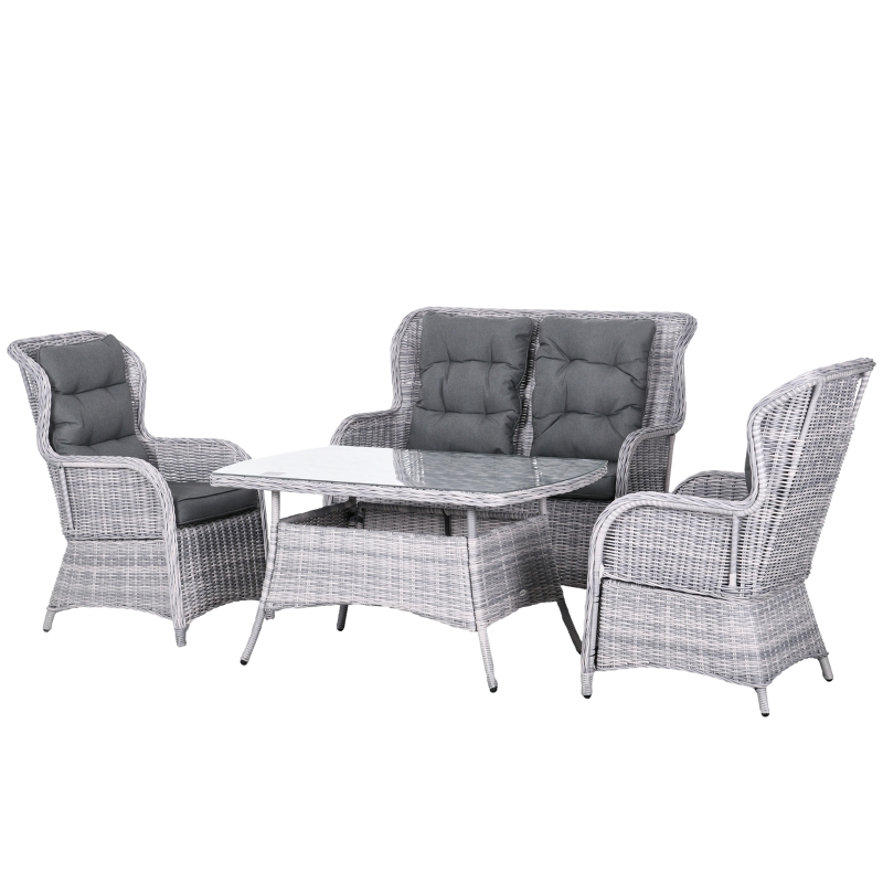 Best Garden PE Rattan Dining Sofa Set, Outdoor 4 Seater Wicker Furniture, High Back Chairs with Cushions, Tempered Glass Coffee Table for Patio, Mixed Grey - Image 11