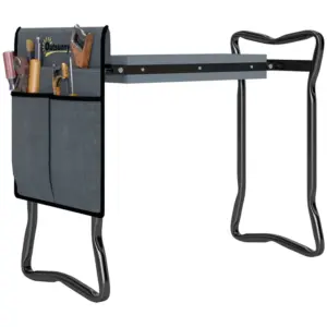 Best Steel Frame Padded Garden Kneeler, with Tool Bag - Grey