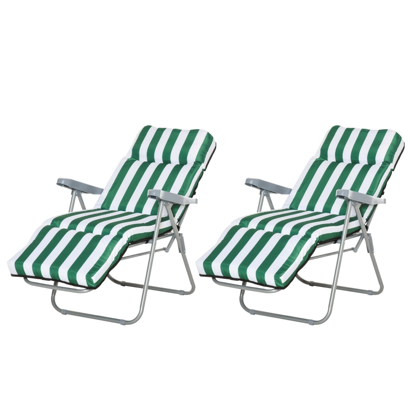 Best 2 Pieces Outdoor Sun Lounger Set with Cushions, Patio Folding 5-Level Adjustable Backrest Recliner Chairs Set of 2 with High Backrest and Armrests, Green & White - Image 13