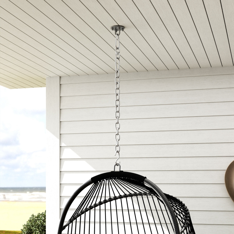 Best Hanging Egg Chair, Foldable Rattan Garden Swing Chair with Installation Kit, Thickened Cushion and Headrest, Indoor Outdoor Hanging Egg Basket Seat for Patio, Porch, Dark Grey - Image 9