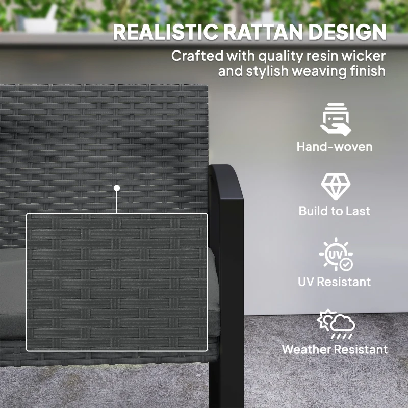 Best Two-Seater Rattan Garden Bench - Grey/Black - Image 5