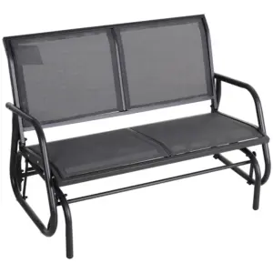 Best 2-Person Outdoor Glider Bench Patio Double Swing Gliding Chair Loveseat w/Power Coated Steel Frame for Garden Patio Porch, Grey