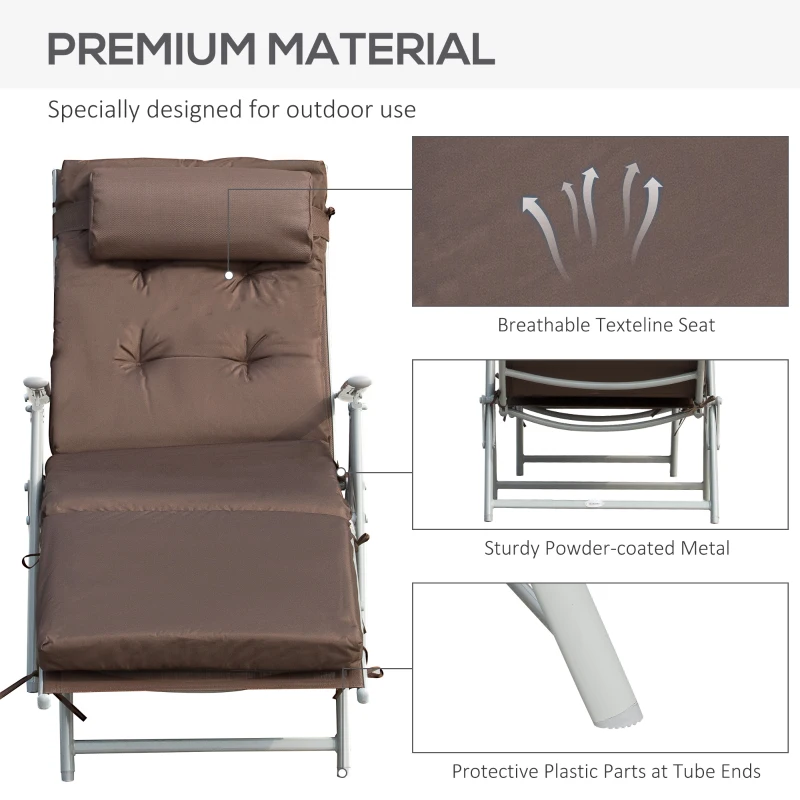 Best Sun Lounger Steel Frame Outdoor Folding Chaise Texteline Lounge Chair Recliner with Headrest & 7 Levels Adjustable Backrest, Brown - Image 7