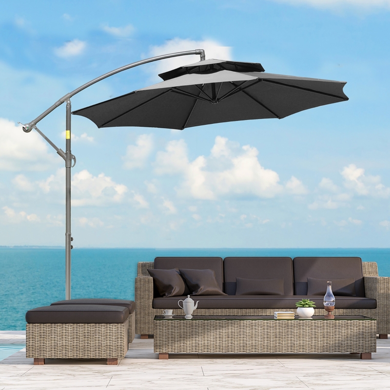 Best 2.7m Garden Banana Parasol Cantilever Umbrella with Crank Handle, Double Tier Canopy and Cross Base for Outdoor, Hanging Sun Shade, Dark Grey - Image 10