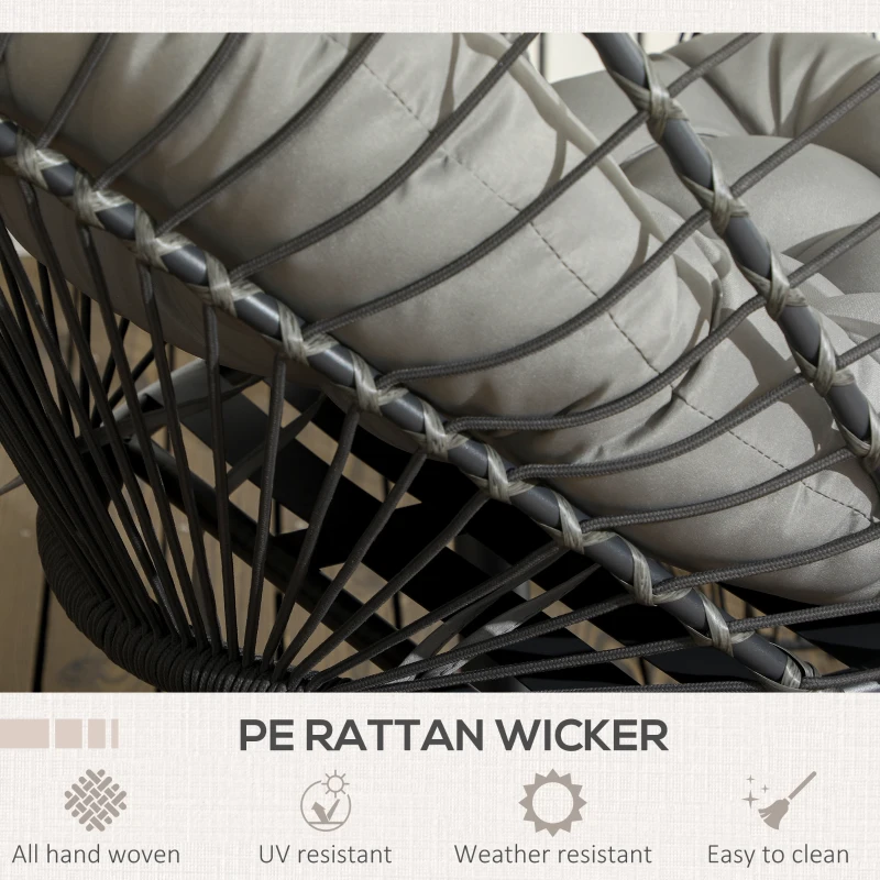 Best Outdoor PE Rattan Swing Chair with Foldable Basket and Cushion, Garden Patio Hanging Egg Chair with Metal Stand, Headrest for Indoor and Outdoor, Light Grey - Image 7