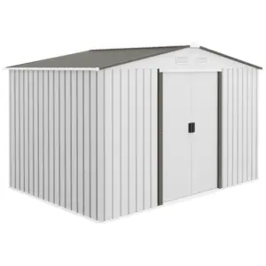 Best Garden Storage Shed, Metal Outdoor Storage Shed House with Foundation Kit, Ventilation, Doors, 9 x 6FT, Silver