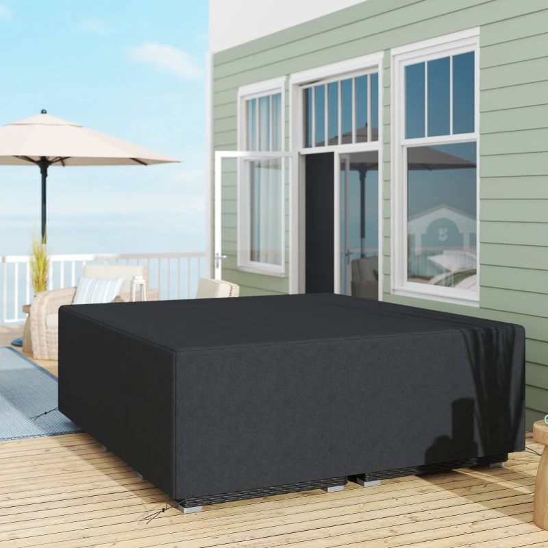 Best 600D Oxford Outdoor Garden Furniture Sofa Set Cover, Waterproof Anti-UV Rattan Sun Lounger Protection Protector Cover, 225L x 210W x 70Hcm, Black - Image 2