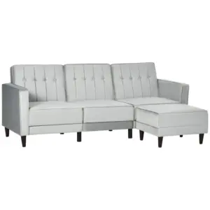 Best L Shape Sofa Bed Set with 3-Seater Sofa and Footstool, Corner Sofa Bed with Ottoman, Light Grey