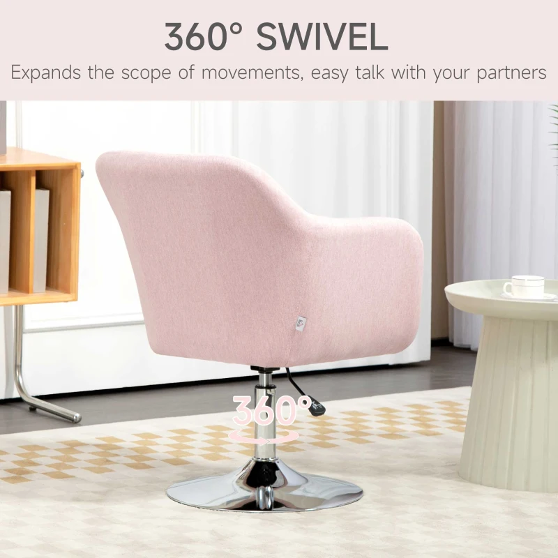 Best Swivel Linen Fabric Accent Chair for Living Room Contemporary Vanity Armchair with Adjustable Height Thick Cushion Lumbar Support Armrest for Bedroom Office Pink - Image 5