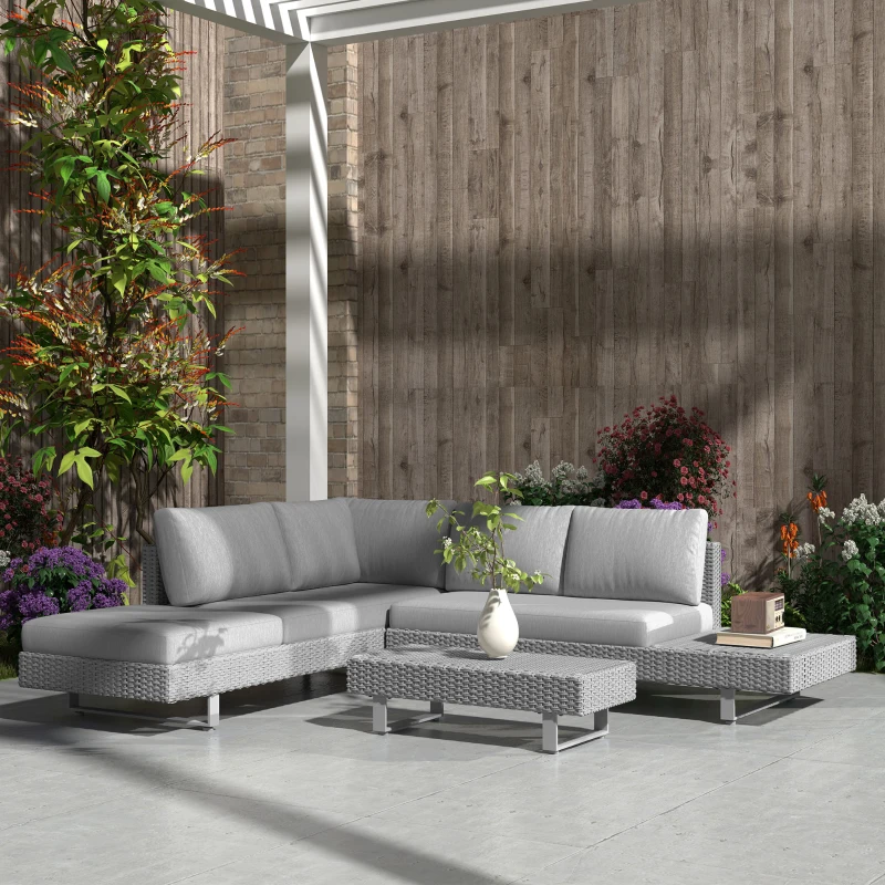 Best 5-Seater Rattan Wicker Sofa Set Furniture Patio Tea Table Set with Cushions, Light Grey - Image 7