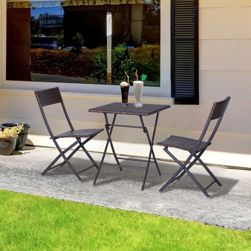 Best 2-Seater Rattan Bistro Set: 1 x table, 2 x chairs-Brown - Image 2