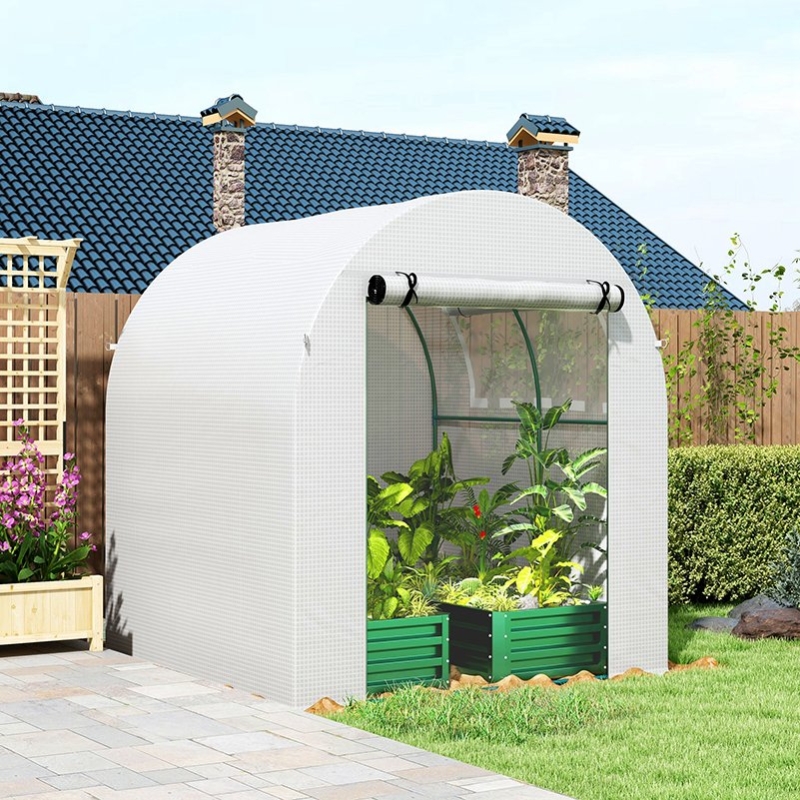 Best Walk in Polytunnel Greenhouse, Green House for Garden with Roll-up Window and Door, 1.8 x 1.8 x 2 m, White - Image 9