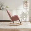 Upholstered Tufted Teddy Fabric Rocking Chair with Headrest and Backrest, Wooden Frame, Painted Metal Base, 102L x 70W x 105H cm, Pink - Image 5