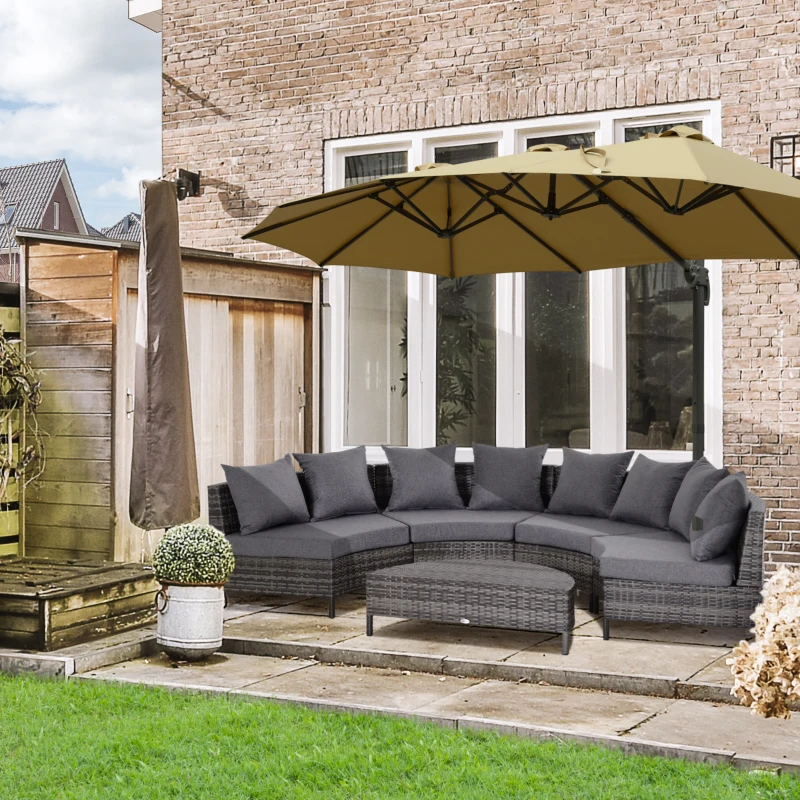 Best 5 Pieces Rattan Garden Furniture Set, 4 Seater Half-Round Garden Sofa Set with Thickened Cushions, Wicker Conservatory Furniture with 4 Chairs, Rattan Coffee Table and Pillows, Grey - Image 2